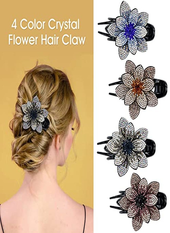 CHIROGRAPHY 4 PCS Flower Rhinestone Hair Claw Clips for Women and Girls | Crystal Sparkling Hair Accessories | Non-Slip Hairpins Clamps for Party, Wedding and Daily Styling - Image 3