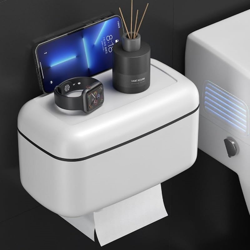 Tyzag Self Adhesive Toilet Paper Holder for Bathroom with Mobile Stand, Bathroom Accessories, Toilet Paper Roll Holder for Bathroom, Wall Mounted Tissue Paper Holder - Image 1