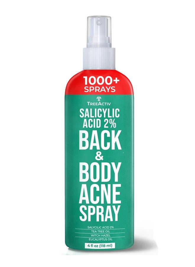 TreeActiv TreeActiv Body Acne Treatment Spray 4 fl oz, 2% Salicylic Acid Spray, Back Acne Spray, Tea Tree Oil Spray with Aloe Vera, Body Acne Spray, Back Acne Solution, Butt Acne Clearing Treatment, 1000+ Uses  - Image 1