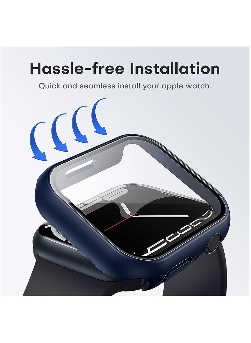 2 Pack Hard Case Designed for Apple Watch Series 8/7 45mm, Built-in 9H Tempered Glass Screen Protector, Slim Bumper Cover for iWatch 45mm - Black/Clear
