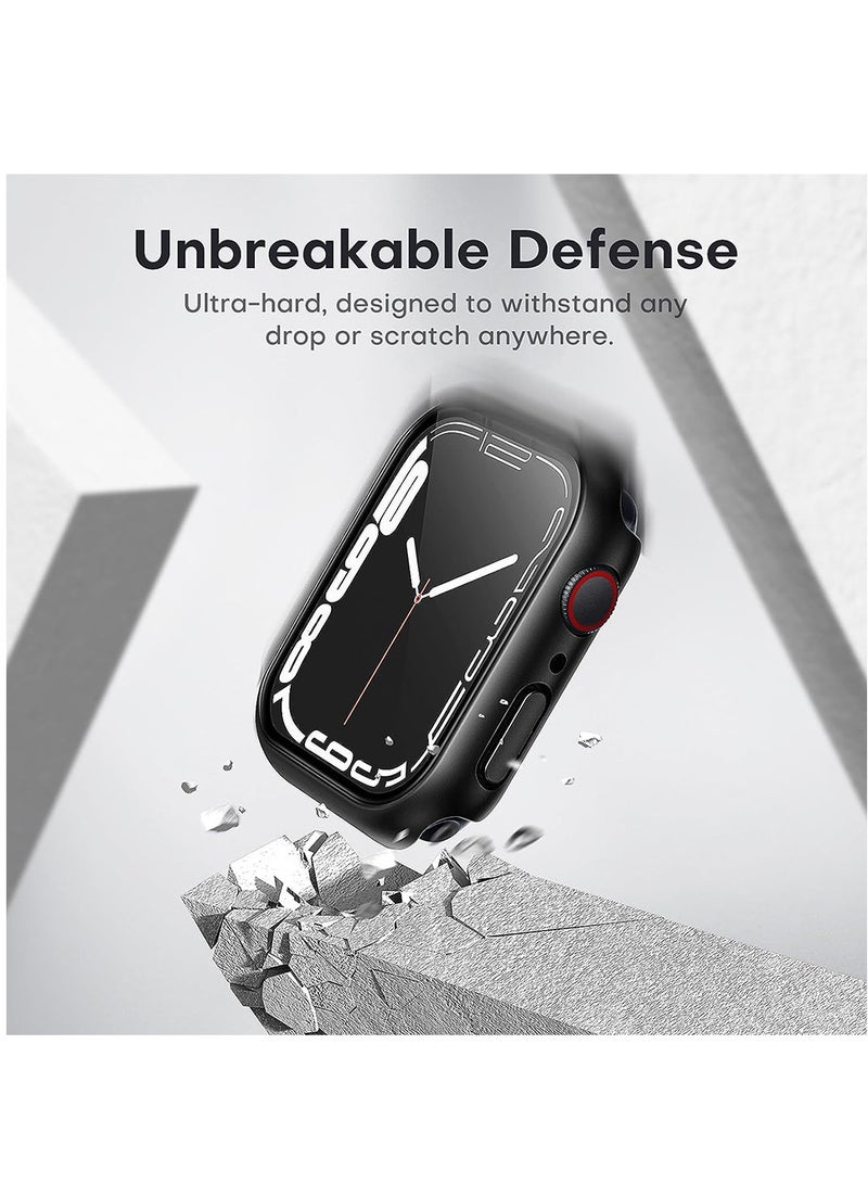 2 Pack Hard Case Designed for Apple Watch Series 8/7 45mm, Built-in 9H Tempered Glass Screen Protector, Slim Bumper Cover for iWatch 45mm - Black/Clear