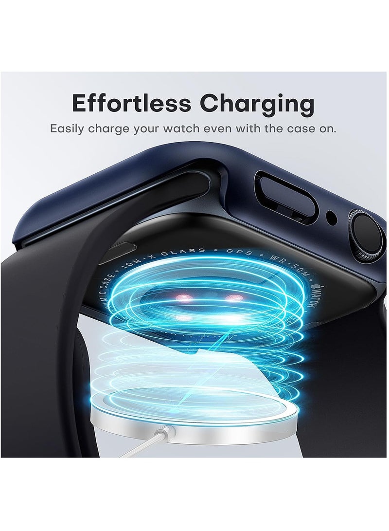 2 Pack Hard Case Designed for Apple Watch Series 8/7 45mm, Built-in 9H Tempered Glass Screen Protector, Slim Bumper Cover for iWatch 45mm - Black/Clear