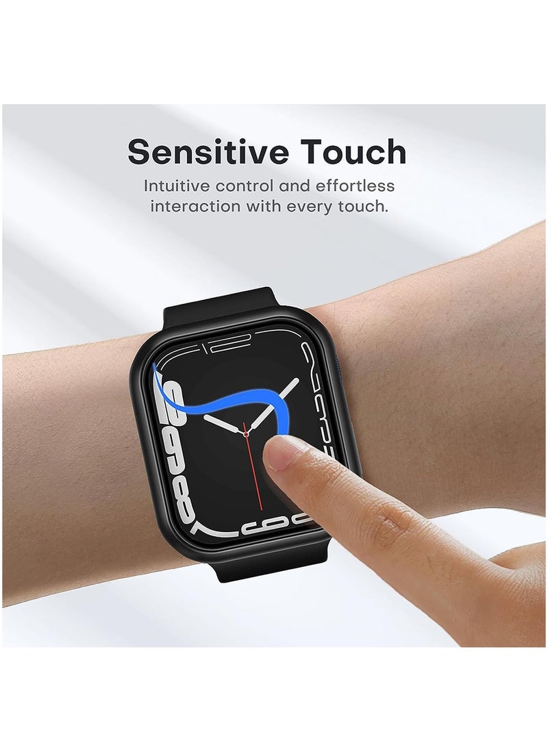 2 Pack Hard Case Designed for Apple Watch Series 8/7 45mm, Built-in 9H Tempered Glass Screen Protector, Slim Bumper Cover for iWatch 45mm - Black/Clear
