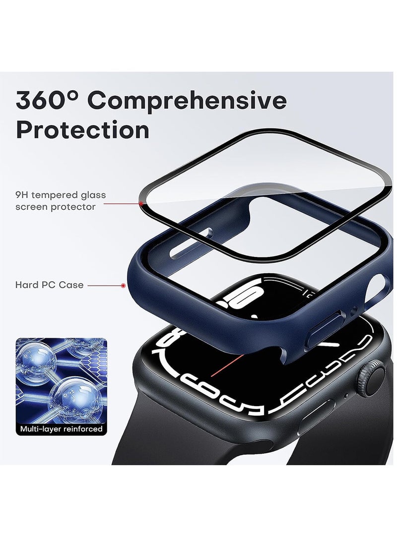 2 Pack Hard Case Designed for Apple Watch Series 8/7 45mm, Built-in 9H Tempered Glass Screen Protector, Slim Bumper Cover for iWatch 45mm - Black/Clear