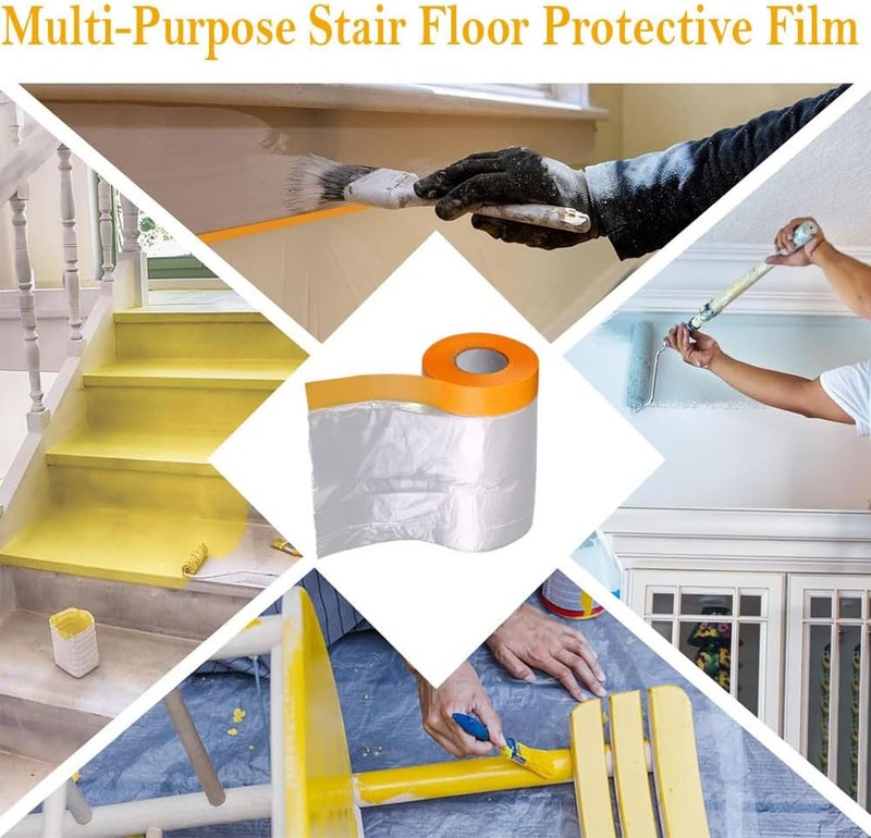 Goodern 4M x 20M Masking Film With Tape, Plastic Waterproof Dust-Proof Pre-Taped Drape, Transparent Painting Protective Masking for Furniture, Carpet, Bed Covering - Image 2
