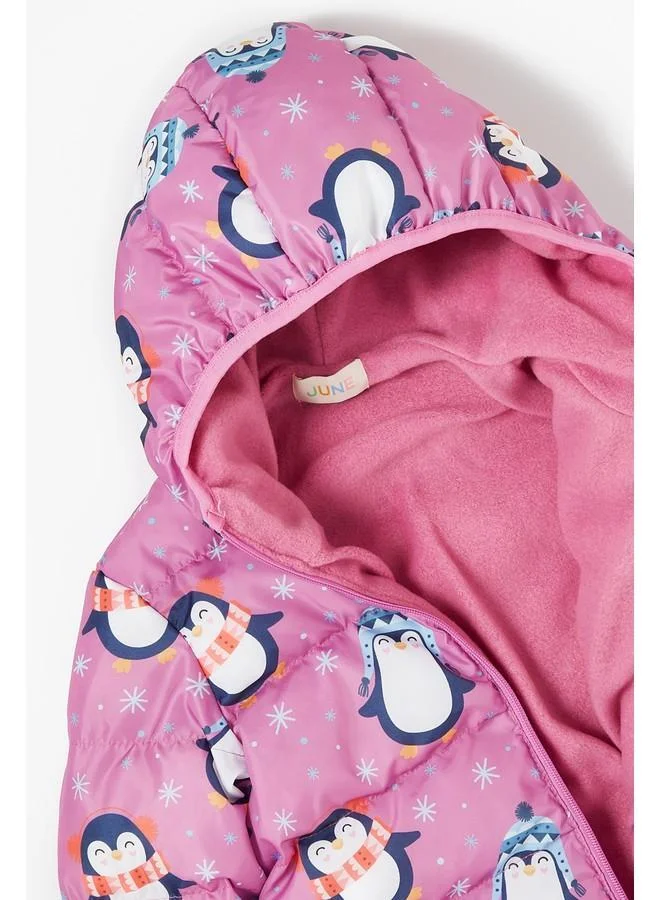 JUNE June Girl Penguin Patterned Fleece Inner Coat Pink