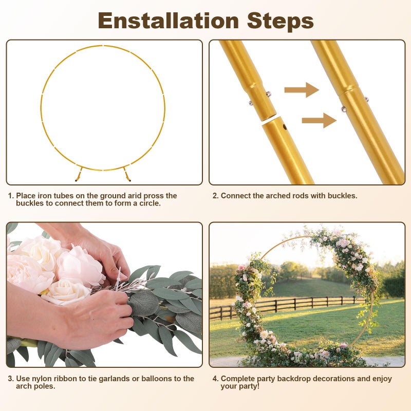 Chamvis Metal Round Balloon Arch Kit, 7.2ft (2.2m) Golden Round Arch Stand Kit: Garden Plants Vines Climbing Frame for Wedding Birthday Photo Background Party Supplies Decorations - Image 5