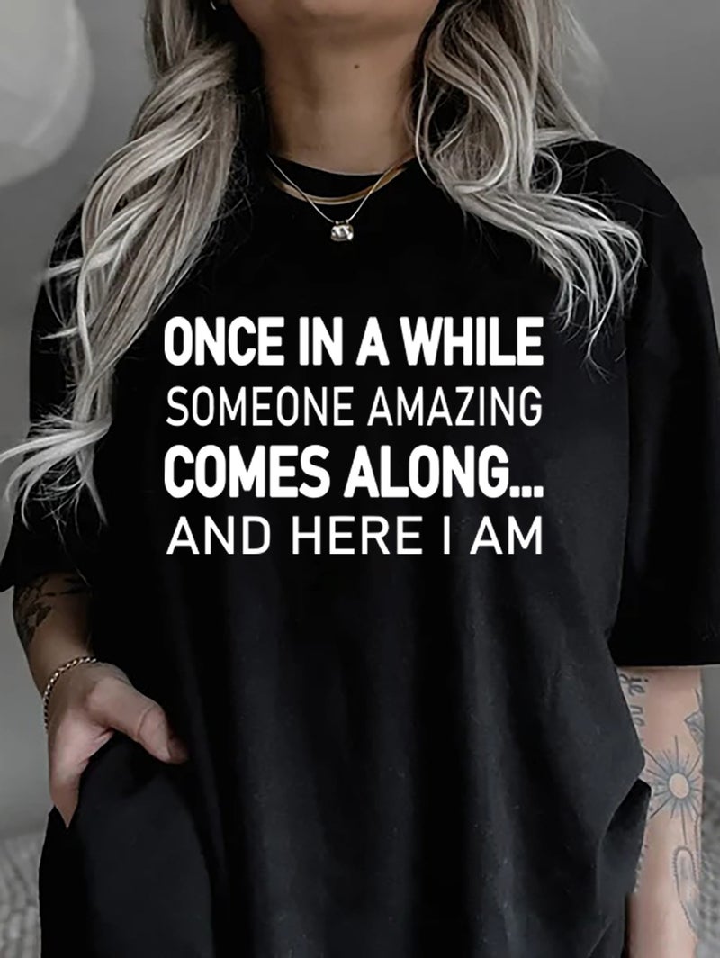 Foreign trade Independent Station Women's top Round Neck Slogan Printed Short-sleeved t-shirt - Image 1