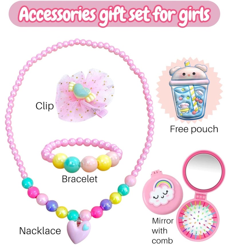 Tera13 Girls Kids Gift Set, Mala Necklace Set With Hair Accessories Kit (pack of 3) Combo Set For Women & Gi-rls, B-Day, Kanjak, Rakhi Return Gift For Girls Gi-ft Items, Bracelete, Hair Clip Rubber - Image 4