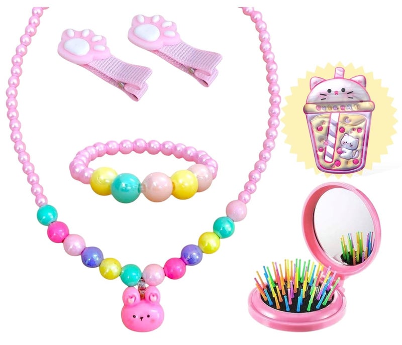 Tera13 Girls Kids Gift Set, Mala Necklace Set With Hair Accessories Kit (pack of 3) Combo Set For Women & Gi-rls, B-Day, Kanjak, Rakhi Return Gift For Girls Gi-ft Items, Bracelete, Hair Clip Rubber - Image 5