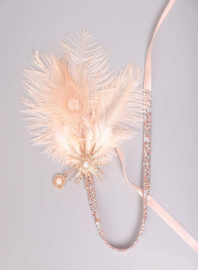 Aimimier 1920s Flapper Feather Headband Champagne Feather Headpiece with Rhinestone Head Chain Hair Accessories for Women - Image 5