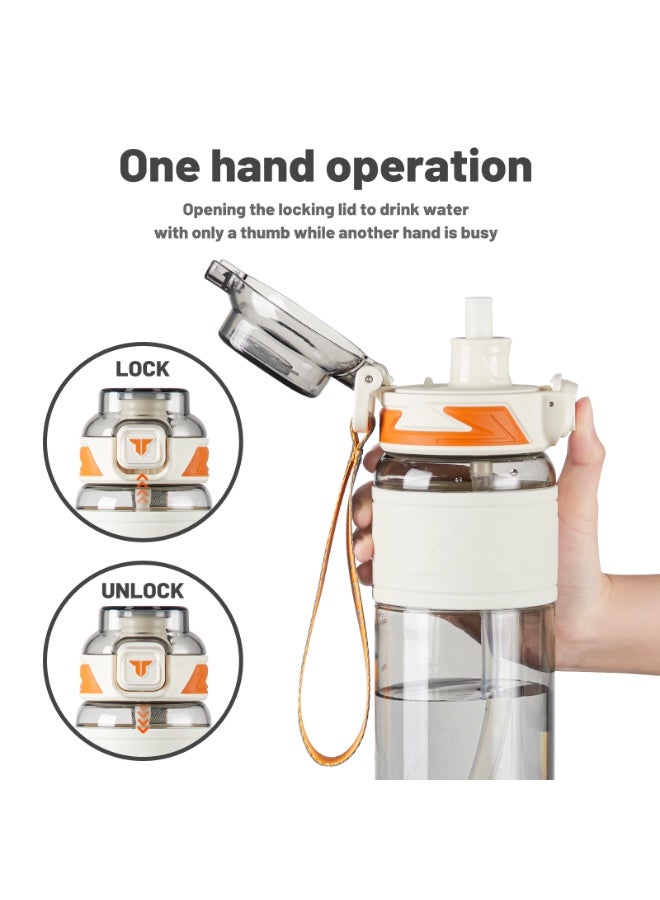 TKK 1000ml Tritan Plastic Water Bottle with Straw and BPA Free with Rope Easy to Carry | White - Image 4