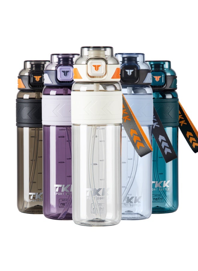 TKK 1000ml Tritan Plastic Water Bottle with Straw and BPA Free with Rope Easy to Carry | White - Image 2