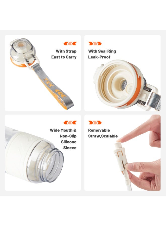 TKK 1000ml Tritan Plastic Water Bottle with Straw and BPA Free with Rope Easy to Carry | White - Image 3