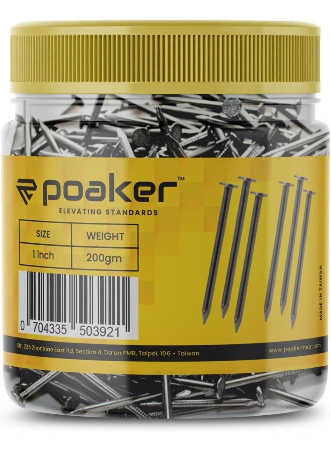 Poaker Common Wire Round Head Nails Essential Hardware For Carpentry, Electrical, Picture Hanging, Wall Mounting, And Woodworking (1 Inch (200 Gram)) - Image 1