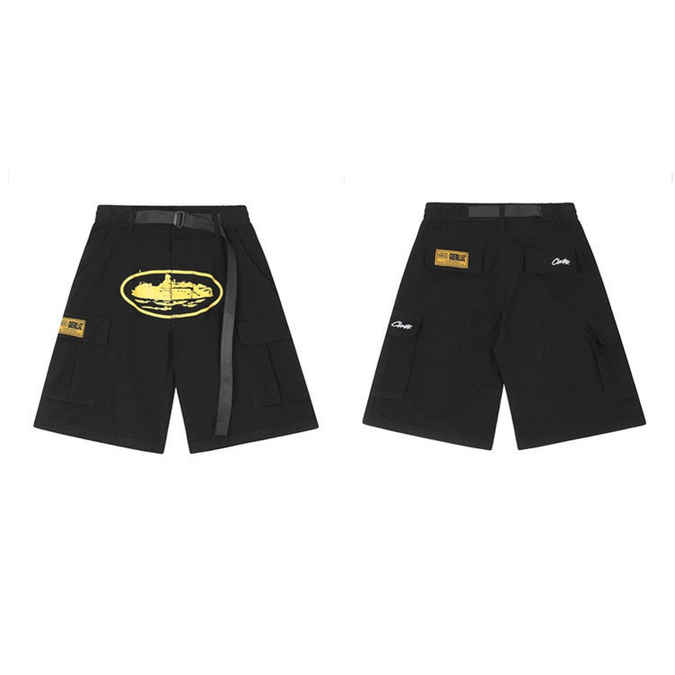 Corteiz Shorts Alcatraz Island Printed Caution Pants Casual Shorts High Street Casual Multi-Pocket Men And Women - Image 1