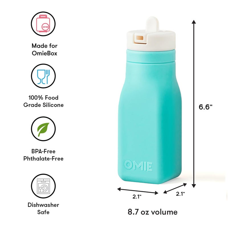OMIE زجاجة ماء سيليكون قابلة لإعادة الاستخدام من أومي - 8.7 أونصة، غطاء قشة، خالية من BPA وفتالات، مقاومة للتسرب (أخضر مزرق) (تباع أومي بوكس بشكل منفصل) - Image 4