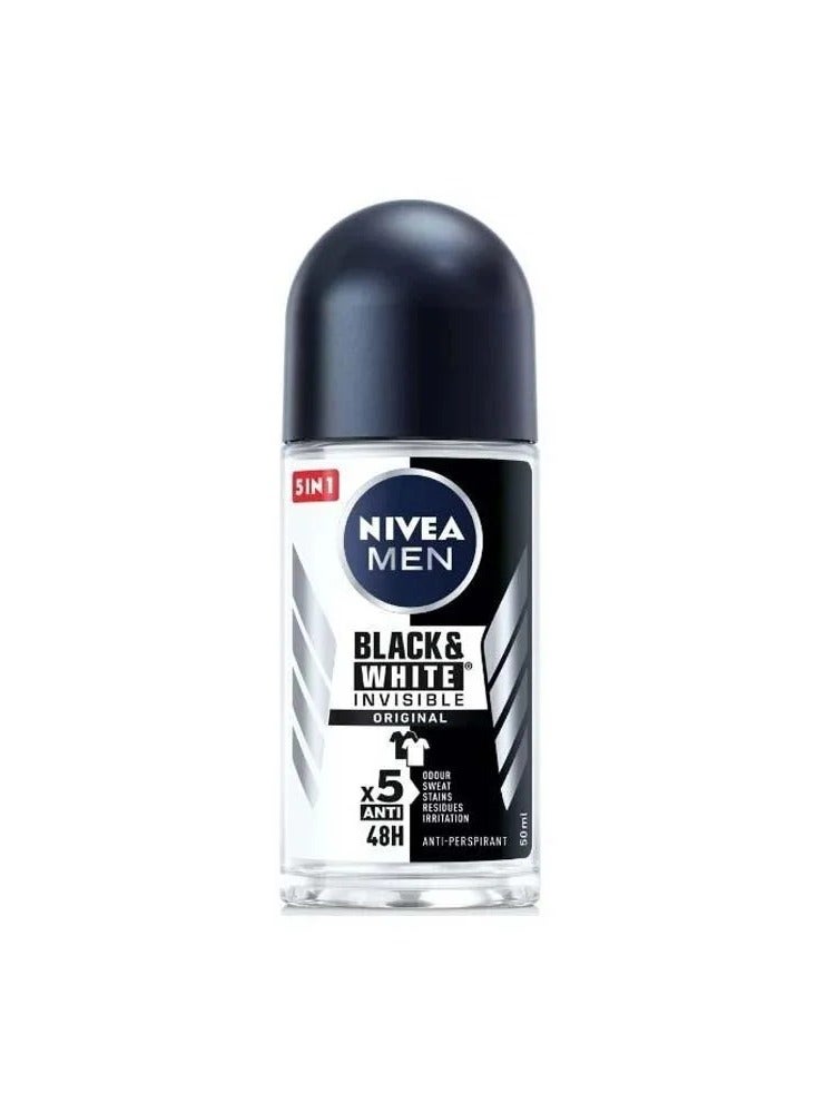 Nivea Men Invisible Black & White Roll On Deodorant 50ml - Image 1