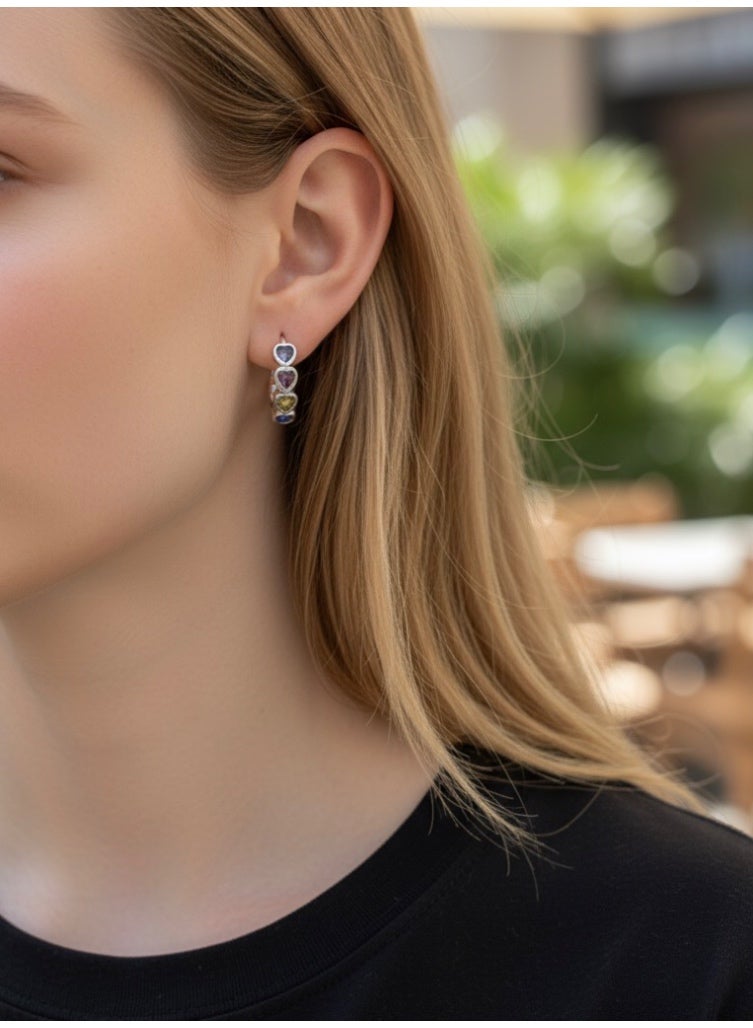 Casual collection 925 Sterling Silver Earrings For Women Inlaid With Colored Zirconia With Gift Box - Image 3