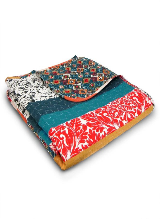 Lush Decor Lush Decor Boho Reversible Throw Colorful Striped Pattern Bohemian Blanket, 60” x 50”, Turquoise & Tangerine - Image 1