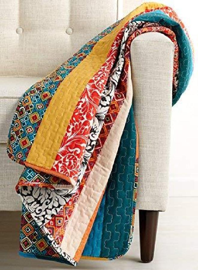 Lush Decor Lush Decor Boho Reversible Throw Colorful Striped Pattern Bohemian Blanket, 60” x 50”, Turquoise & Tangerine - Image 2
