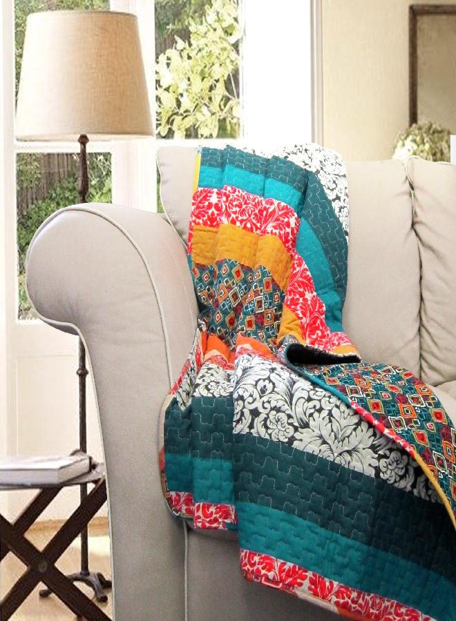 Lush Decor Lush Decor Boho Reversible Throw Colorful Striped Pattern Bohemian Blanket, 60” x 50”, Turquoise & Tangerine - Image 3