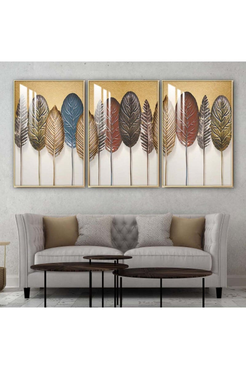 Marktna Three wooden wall painting with a frame and a clear acrylic layer - Image 1