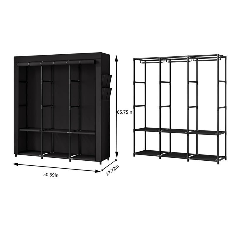 SORCEDAS Portable Closet Wardrobe Storage Organizer Metal Hanging Rack Non-Woven Fabric 50 Inch (Black) - Image 5
