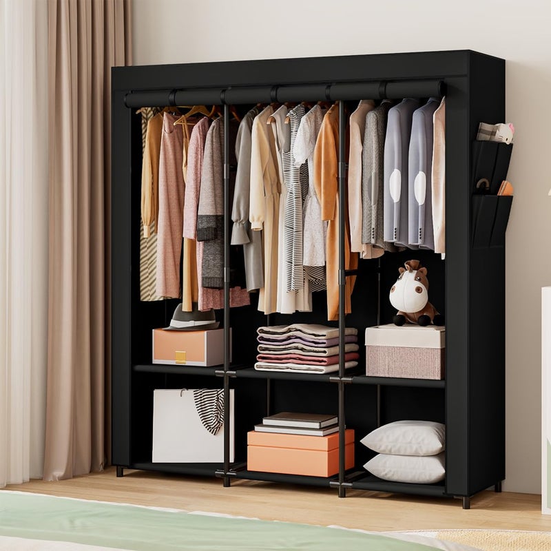 SORCEDAS Portable Closet Wardrobe Storage Organizer Metal Hanging Rack Non-Woven Fabric 50 Inch (Black) - Image 2