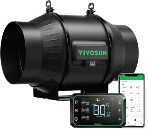 VIVOSUN T6 6" Inline Duct Fan & Temperature Humidity Controller, E42A WiFi-App Control AeroZesh Grow Tent Fan& Smart Thermostat, 408 CFM EC Motor Exhaust Fan for Heating Cooling, Greenhouse Accessory - Image 1