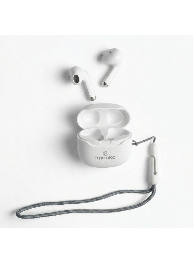 IMOAKAWireless Earbuds with Extra Bass, Super Stereo Sound, Bluetooth Earphones with Charging Case and Lanyard, White, Model IK-23000 - Image 2