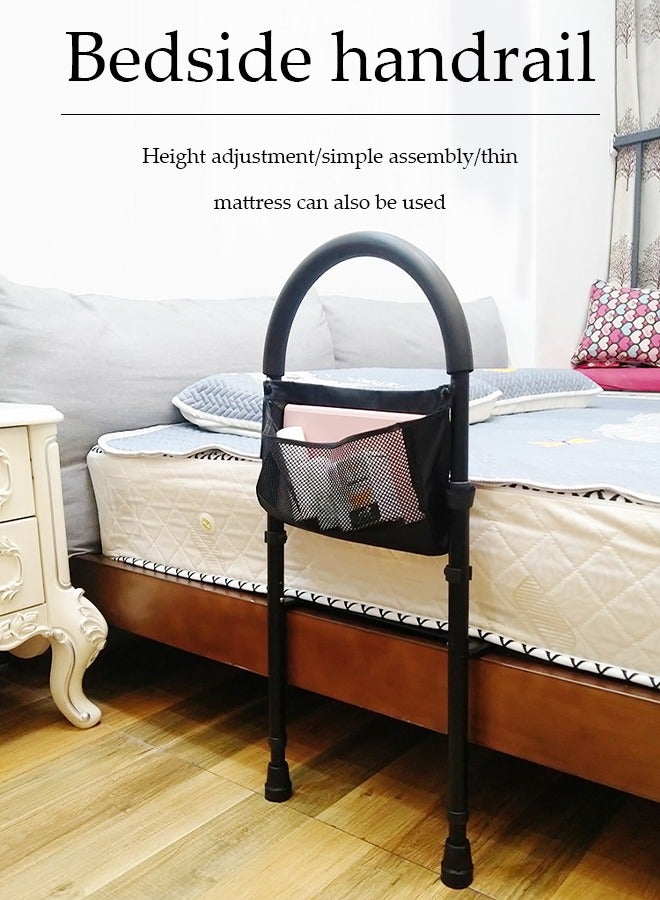 DUNISO Bed Assist Rail for Elderly Adults, bedside armrest get up assist device, with nylon mesh storage bag and anti slip handle and foot pad, adjustable height, no need for drilling - Image 3