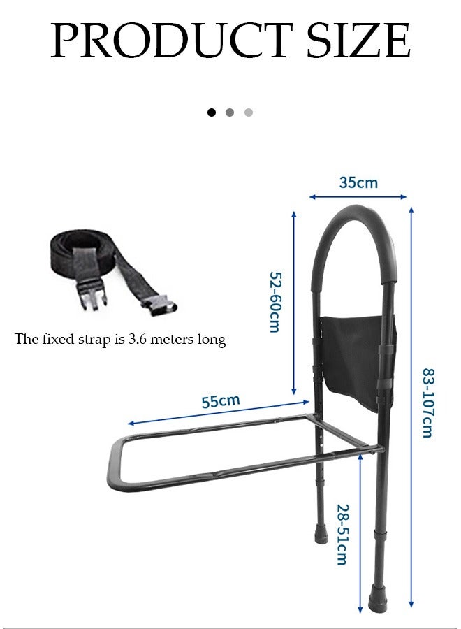 DUNISO Bed Assist Rail for Elderly Adults, bedside armrest get up assist device, with nylon mesh storage bag and anti slip handle and foot pad, adjustable height, no need for drilling - Image 2