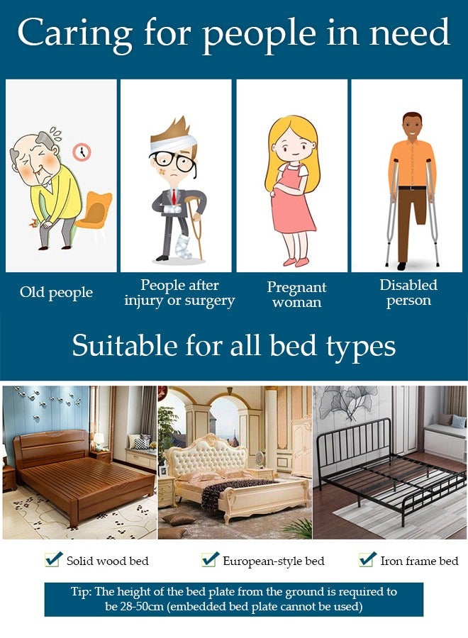 DUNISO Bed Assist Rail for Elderly Adults, bedside armrest get up assist device, with nylon mesh storage bag and anti slip handle and foot pad, adjustable height, no need for drilling - Image 4