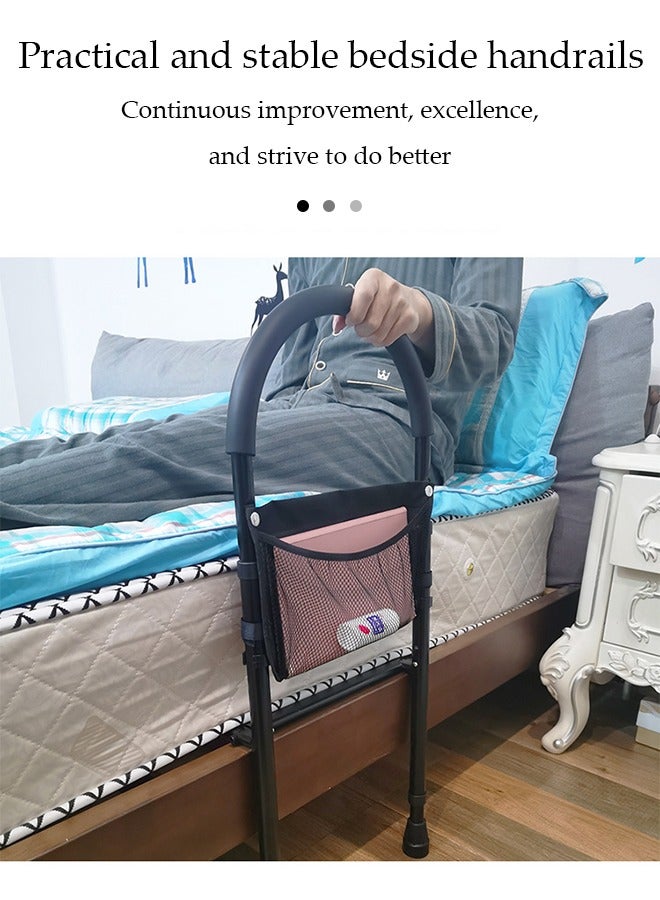 DUNISO Bed Assist Rail for Elderly Adults, bedside armrest get up assist device, with nylon mesh storage bag and anti slip handle and foot pad, adjustable height, no need for drilling - Image 5