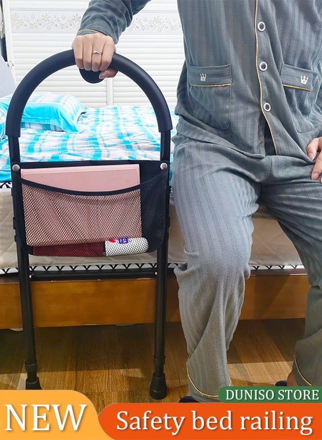 DUNISO Bed Assist Rail for Elderly Adults, bedside armrest get up assist device, with nylon mesh storage bag and anti slip handle and foot pad, adjustable height, no need for drilling - Image 1