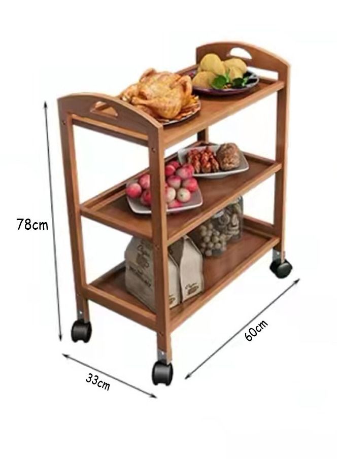 FFD Bamboo Kitchen Trolley 3 Tier Kitchen Storage Rack Serving Trolley Island Cart with Rotating Wheels Rolling Storage Cart Foodserving Trolly - Image 5