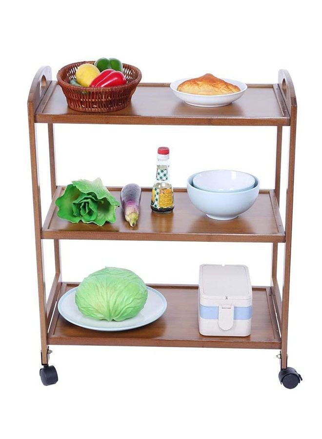FFD Bamboo Kitchen Trolley 3 Tier Kitchen Storage Rack Serving Trolley Island Cart with Rotating Wheels Rolling Storage Cart Foodserving Trolly - Image 2