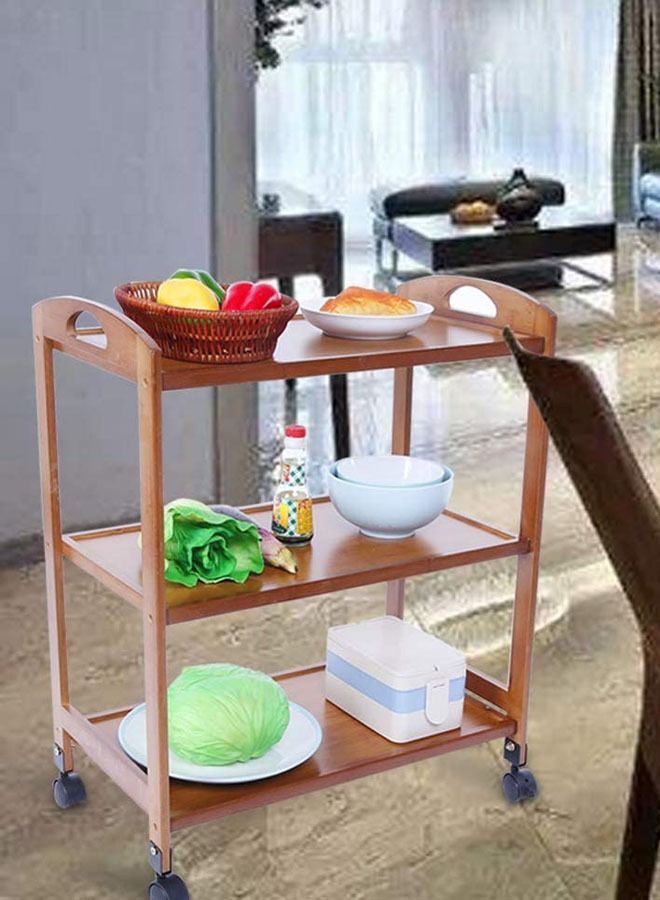 FFD Bamboo Kitchen Trolley 3 Tier Kitchen Storage Rack Serving Trolley Island Cart with Rotating Wheels Rolling Storage Cart Foodserving Trolly - Image 3