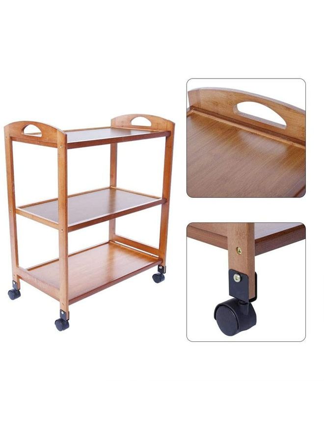 FFD Bamboo Kitchen Trolley 3 Tier Kitchen Storage Rack Serving Trolley Island Cart with Rotating Wheels Rolling Storage Cart Foodserving Trolly - Image 4
