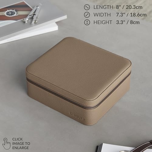 TAWBURY Watch Case - 6 Slot Genuine Top-Grain Leather Watch Box for Men & Women with Extra Wide Pillows for Large Watches - Portable Wristwatch Storage for Home & Travel (Taupe) - Image 3