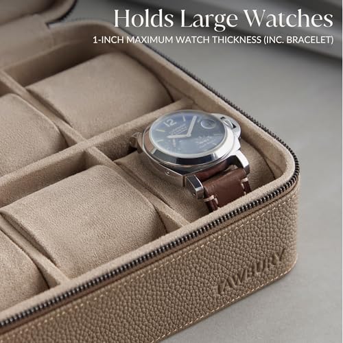 TAWBURY Watch Case - 6 Slot Genuine Top-Grain Leather Watch Box for Men & Women with Extra Wide Pillows for Large Watches - Portable Wristwatch Storage for Home & Travel (Taupe) - Image 4