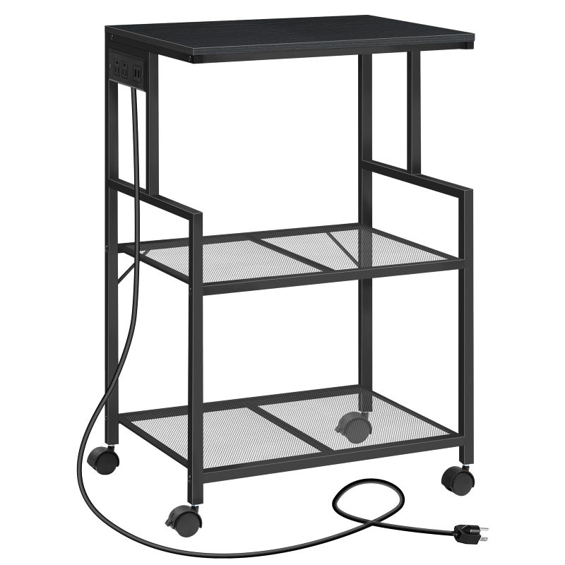 MAHANCRIS Mobile Printer Stand, 3-Tier Industrial Printer Cart with Power Outlets and 2 USB Ports, Rolling Printer Table on Wheels for Home Offices Kitchen Organization Rack, Black PTHB78E01 - Image 1
