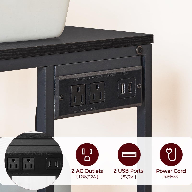 MAHANCRIS Mobile Printer Stand, 3-Tier Industrial Printer Cart with Power Outlets and 2 USB Ports, Rolling Printer Table on Wheels for Home Offices Kitchen Organization Rack, Black PTHB78E01 - Image 5