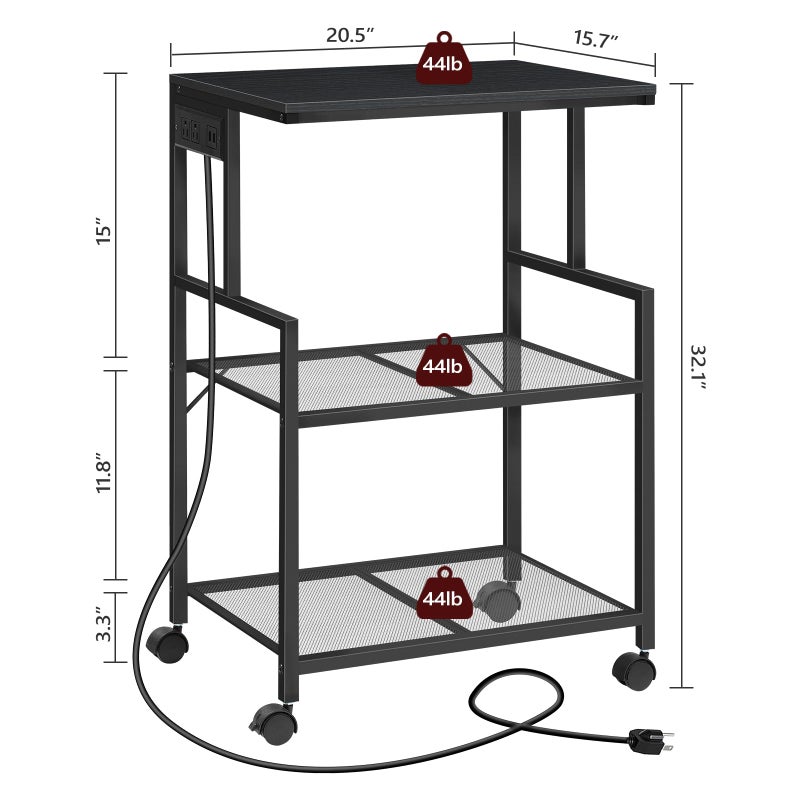 MAHANCRIS Mobile Printer Stand, 3-Tier Industrial Printer Cart with Power Outlets and 2 USB Ports, Rolling Printer Table on Wheels for Home Offices Kitchen Organization Rack, Black PTHB78E01 - Image 4
