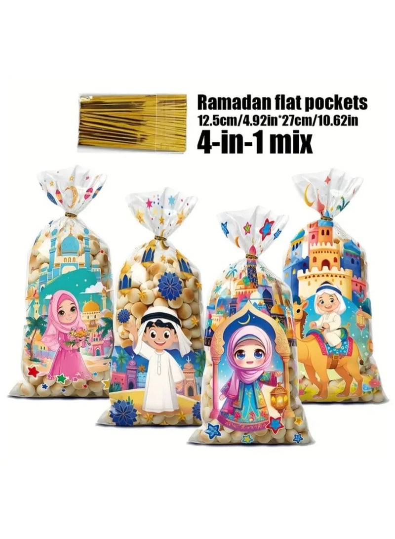 50-Pack Ramadan Flat Pockets,4-in-1 Mix Transparent Plastic Gift Bags With Drawstring Closure, Hand Washable, Reusable, Water-Resistant, Uncoated, Eid Party Favors and Islamic Holiday Packaging. - view 3