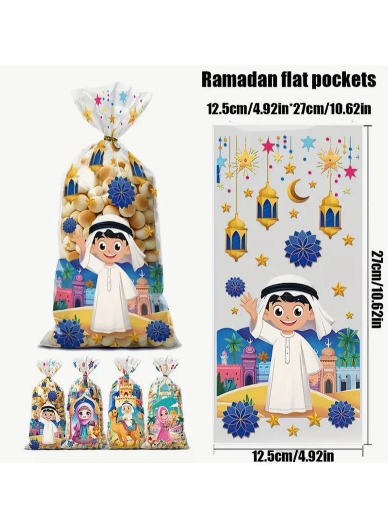 50-Pack Ramadan Flat Pockets,4-in-1 Mix Transparent Plastic Gift Bags With Drawstring Closure, Hand Washable, Reusable, Water-Resistant, Uncoated, Eid Party Favors and Islamic Holiday Packaging. - view 2