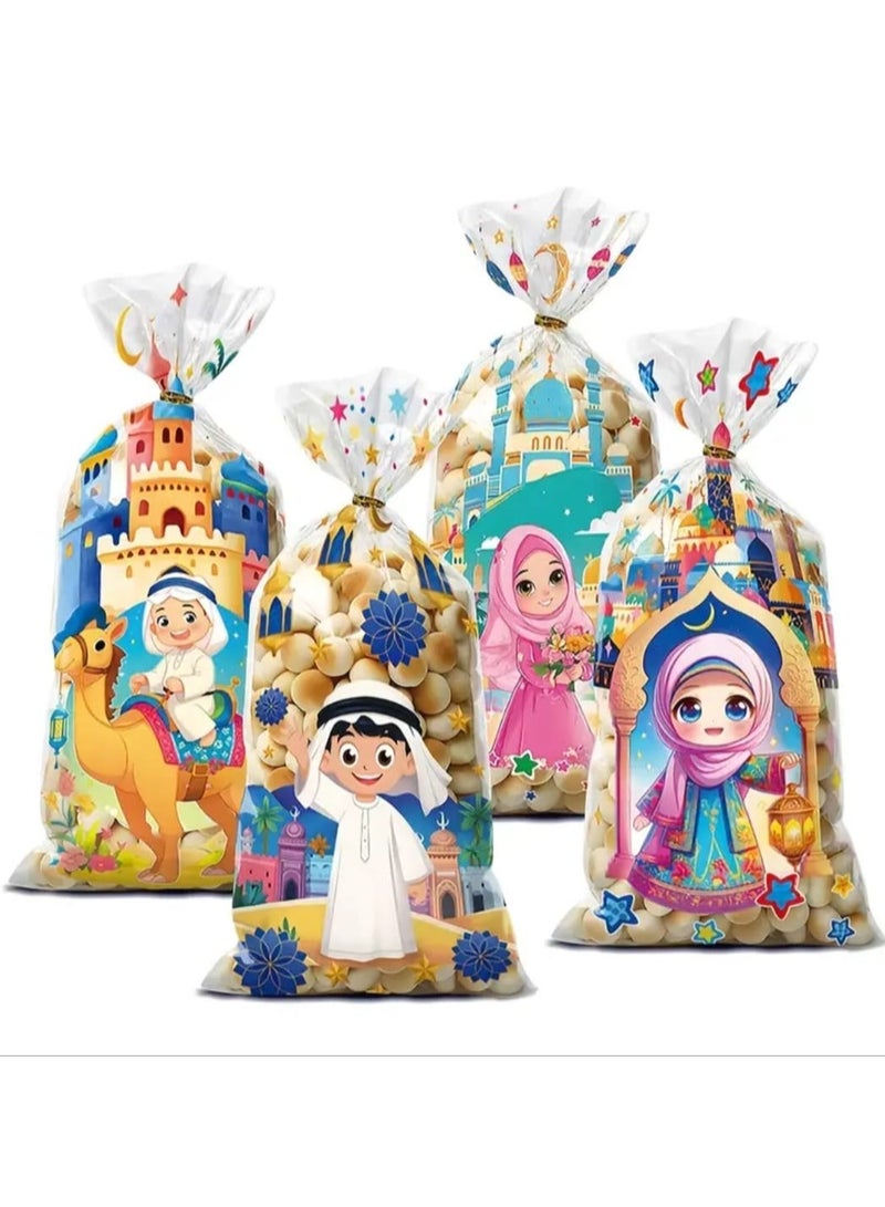 50-Pack Ramadan Flat Pockets,4-in-1 Mix Transparent Plastic Gift Bags With Drawstring Closure, Hand Washable, Reusable, Water-Resistant, Uncoated, Eid Party Favors and Islamic Holiday Packaging. - view 4