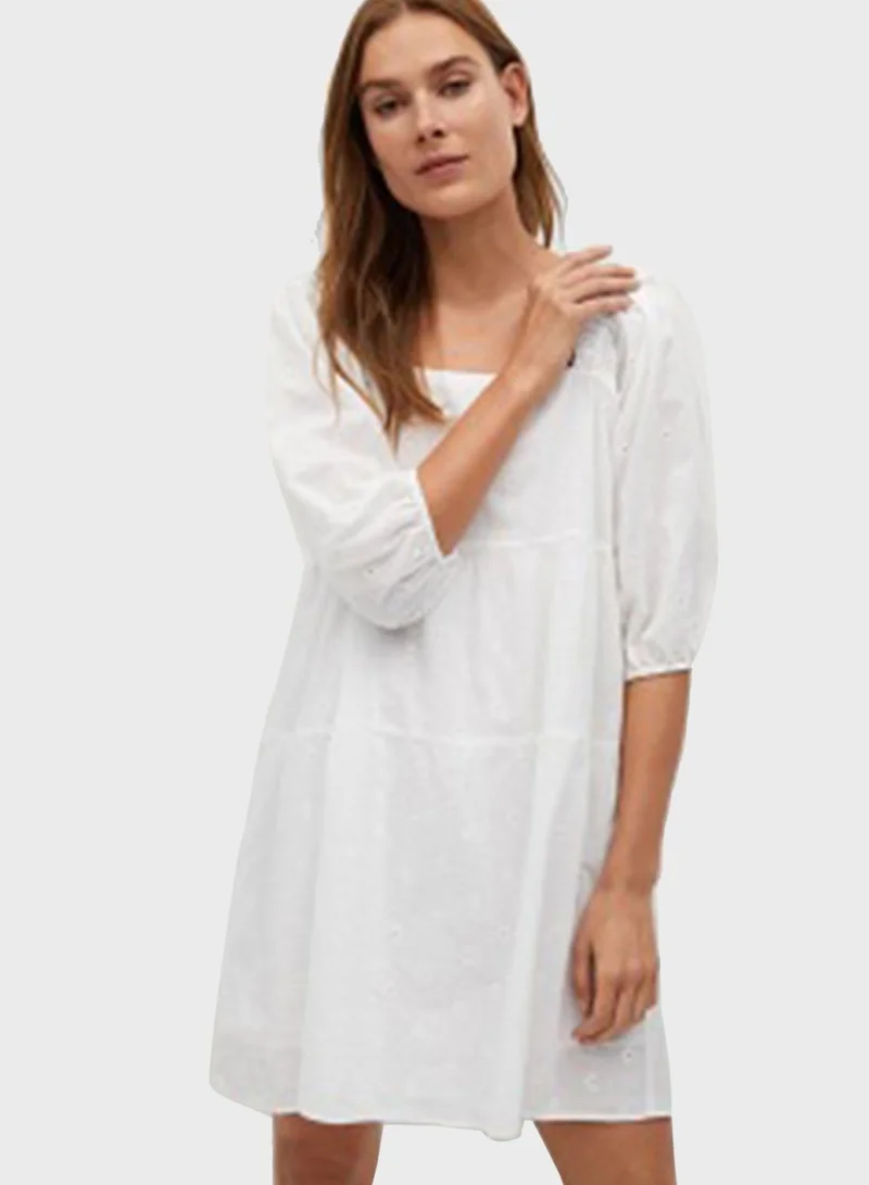 MANGO Puff Sleeve Tiered Dress