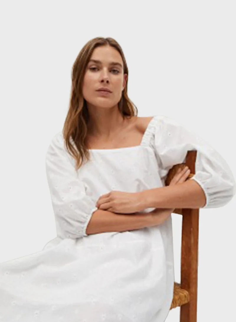 MANGO Puff Sleeve Tiered Dress